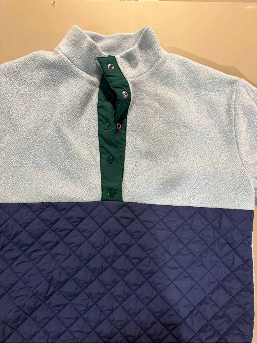 J. Crew Light Blue, Navy & Forest Green Quilted Fleece Pullover